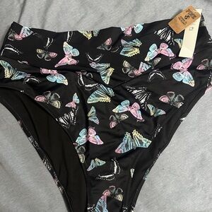 Women’s Black Butterfly High-Waist Swim Bottoms